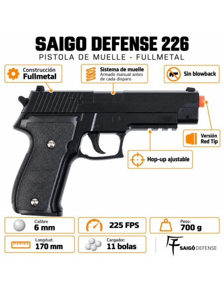 Pistola de muelle Saigo Defense 226 Fullmetal 6 mm | Airsoft Yecla