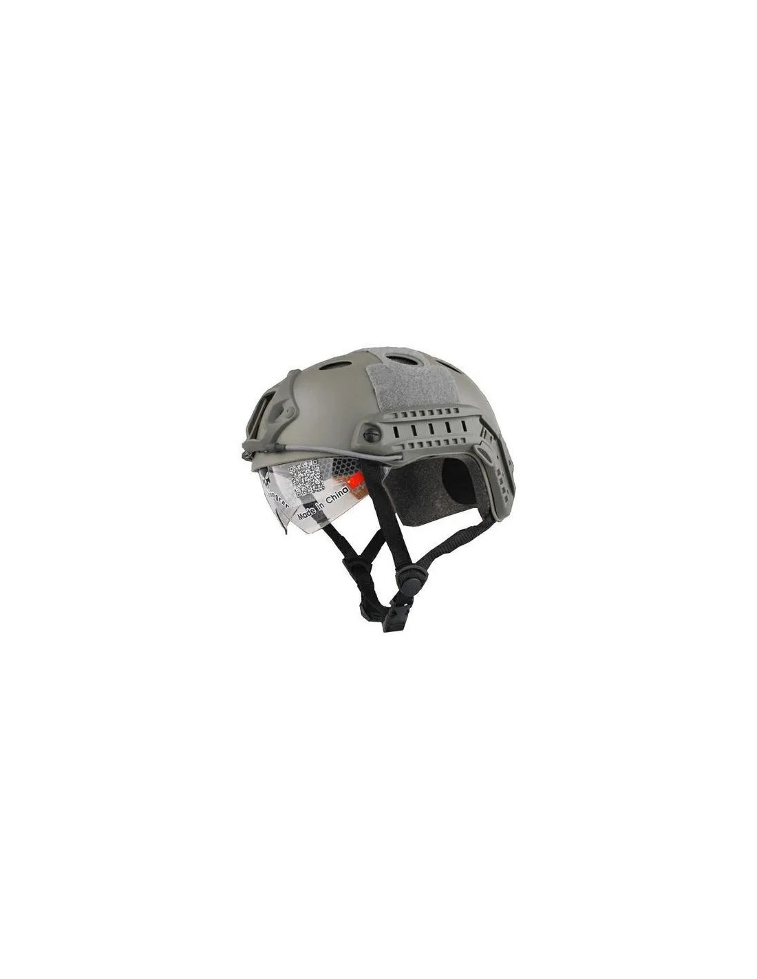 CASCO TIPO PJ CON GAFAS RETRÁCTILES MONTAJE PARA VISOR NOCTURNO Y RAÍLES LATERALES PARA ACCESORIOS BOSCOSO