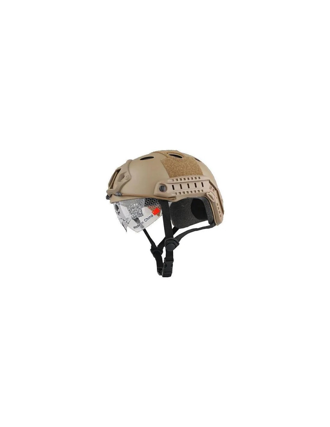 CASCO TIPO PJ CON GAFAS RETRÁCTILES MONTAJE FRONTAL PARA VISOR NOCTURNO Y RAÍLES LATERALES OSCURO