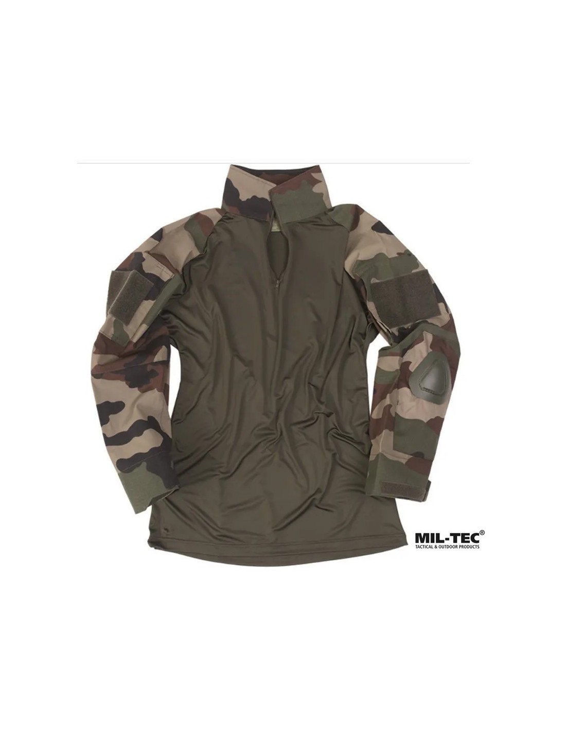 Camisa táctica con coderas desmontables y protectores de espuma EVA cuello alto con cremallera y bolsillos en manga