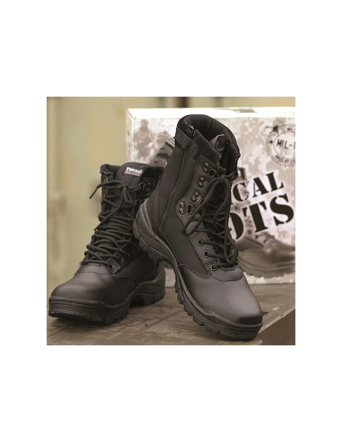 Botas tácticas de cuero y Cordura con forro térmico cremallera lateral y suela antideslizante