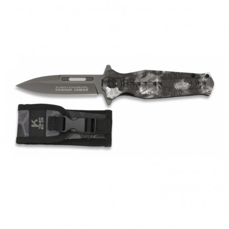 K25 FOs Couteau de poche Phyton camo noir. H:8.9